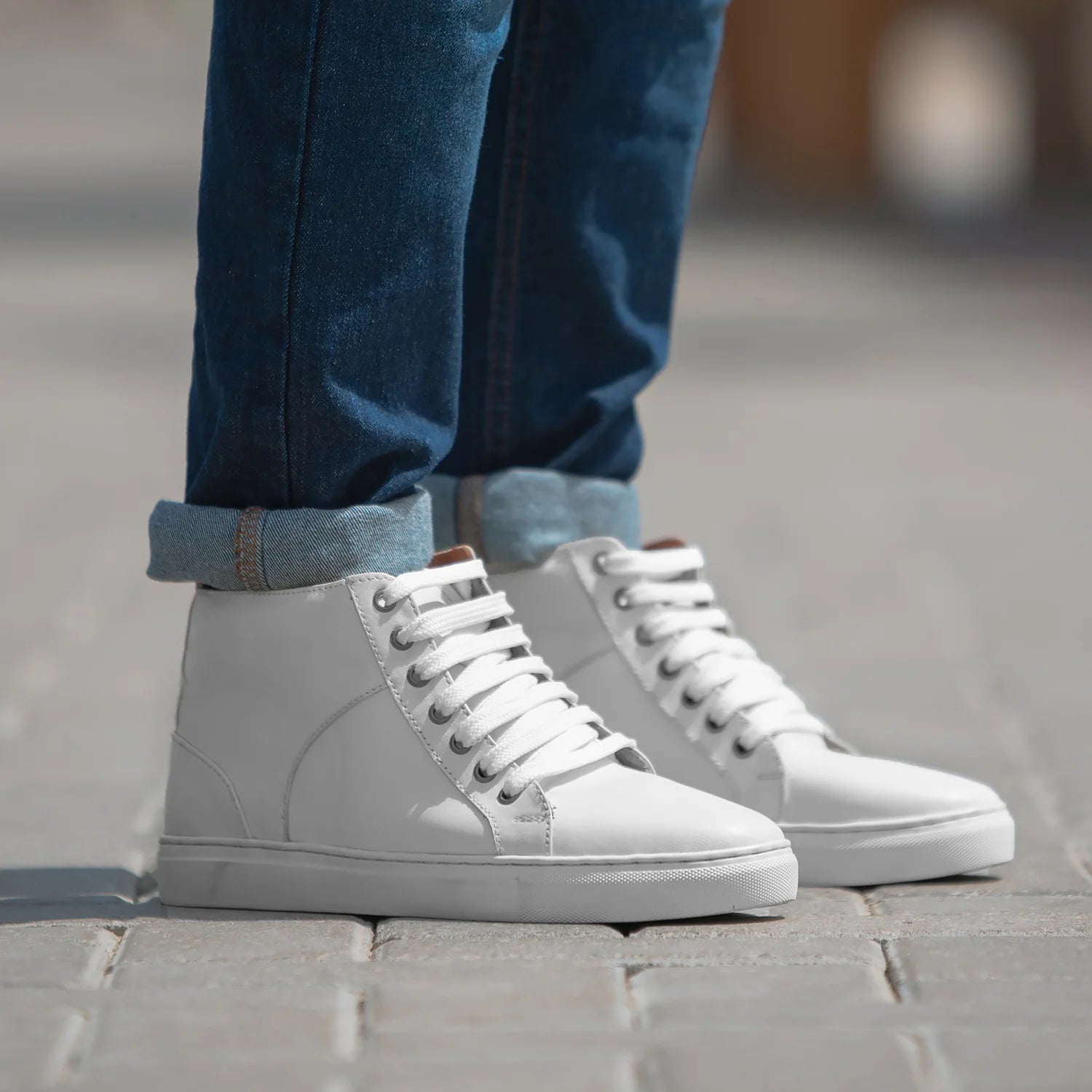 Marty High Top White Leather Sneakers
