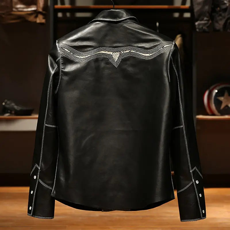 Eerie Embroided Black Leather Shirt