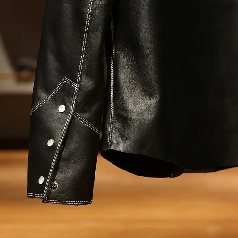 Eerie Embroided Black Leather Shirt