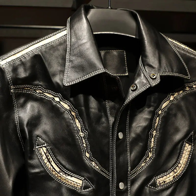 Eerie Embroided Black Leather Shirt