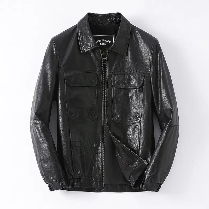 Revolution Wax Oil Black Leather Biker Jacket