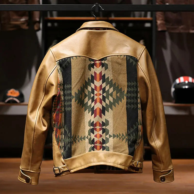 Trendy Tan Printed Leather Biker Jacket