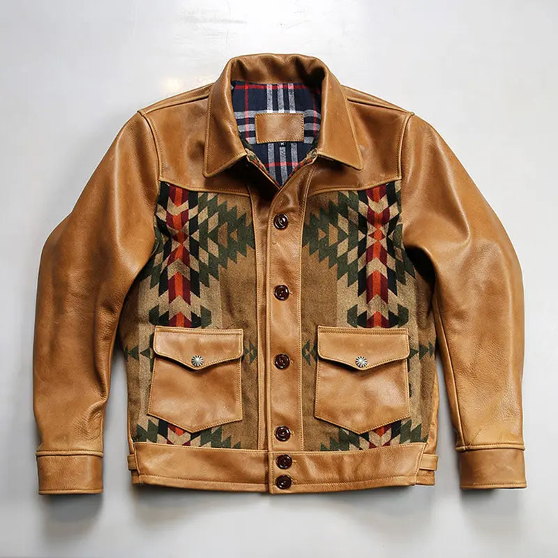 Trendy Tan Printed Leather Biker Jacket
