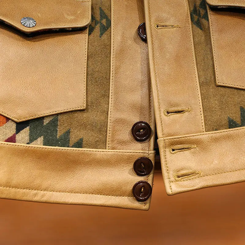 Trendy Tan Printed Leather Biker Jacket