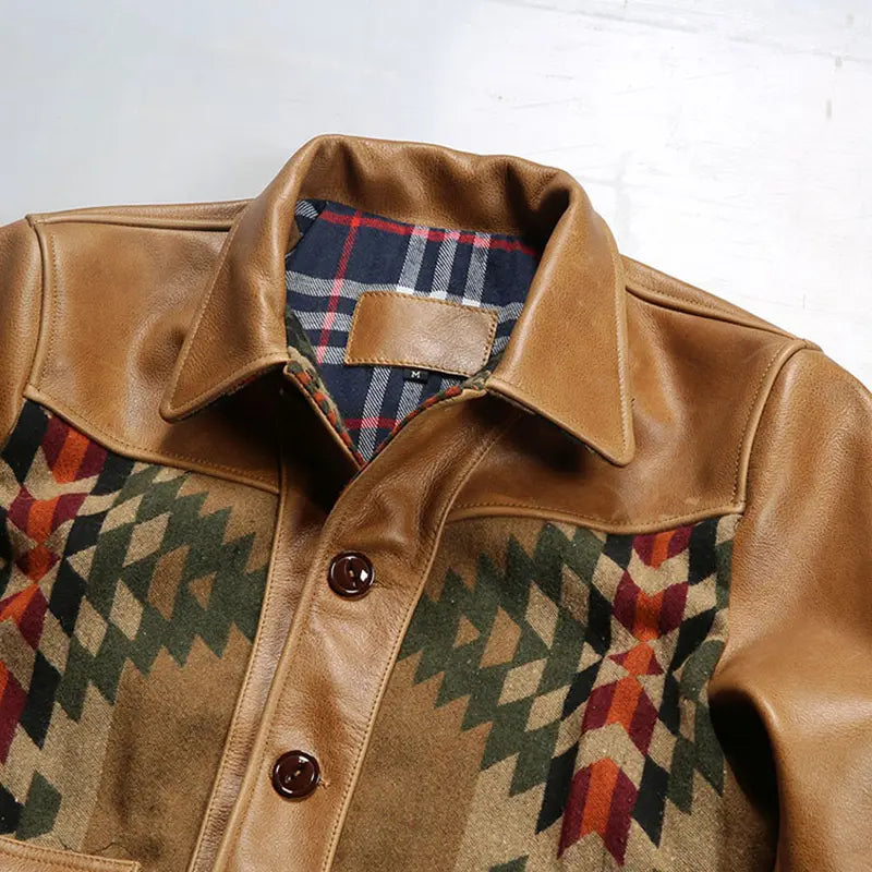 Trendy Tan Printed Leather Biker Jacket