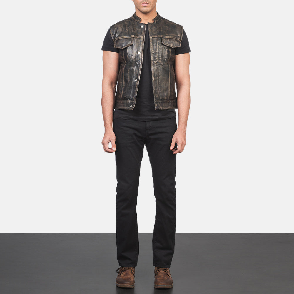 Atlas Moto Distressed Brown Leather Vest