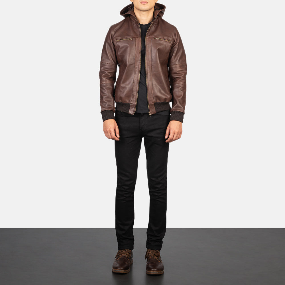 [FS] Bouncer Biz Brown Leather Bomber Jacket