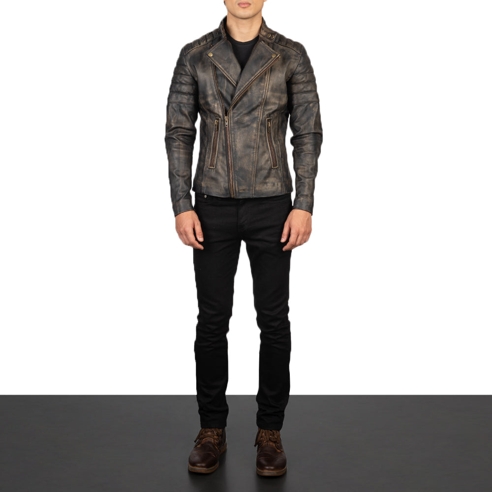 Faisor Distressed Brown Leather Biker Jacket