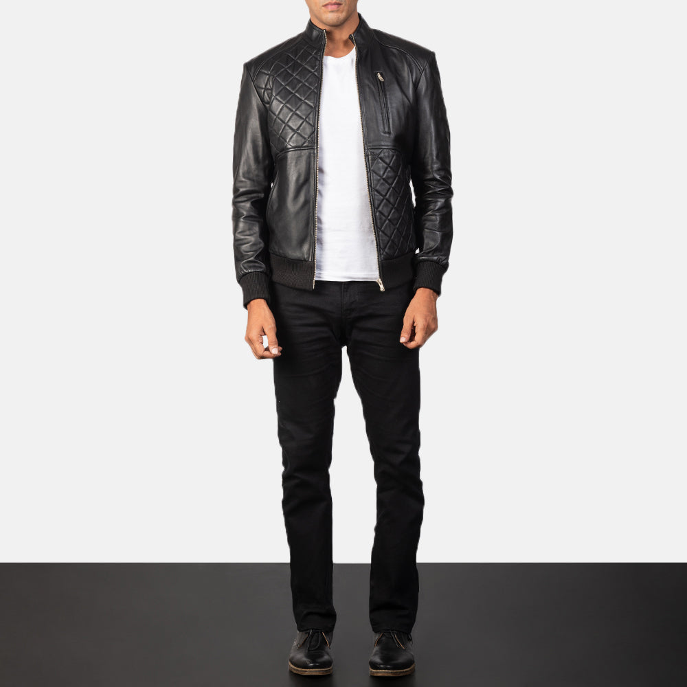 Moda Black Leather Bomber Jacket