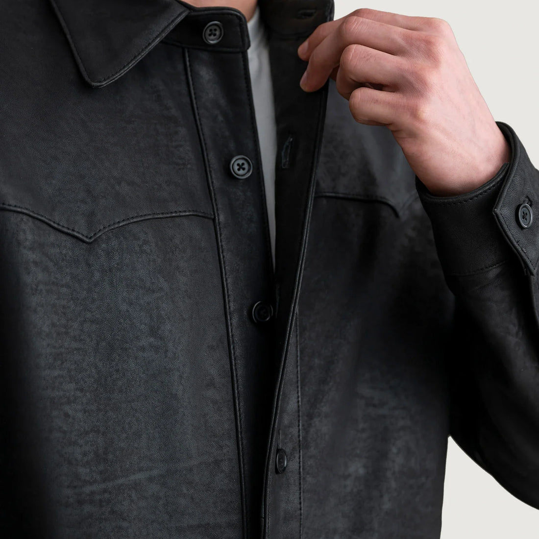 Bronco Tumbled Black Leather Shirt