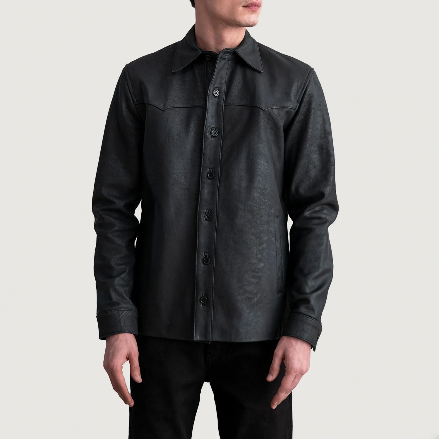 Bronco Tumbled Black Leather Shirt