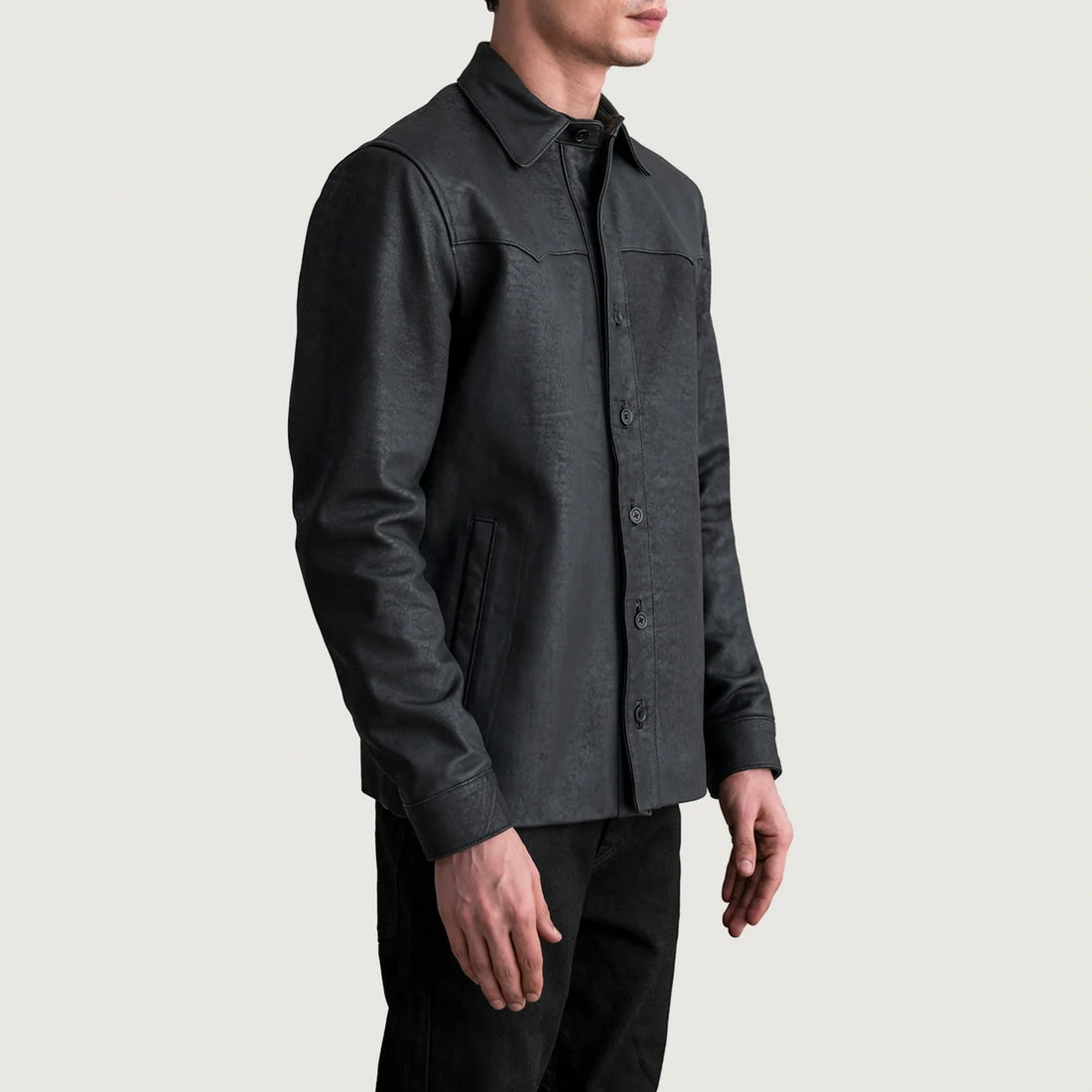 Bronco Tumbled Black Leather Shirt