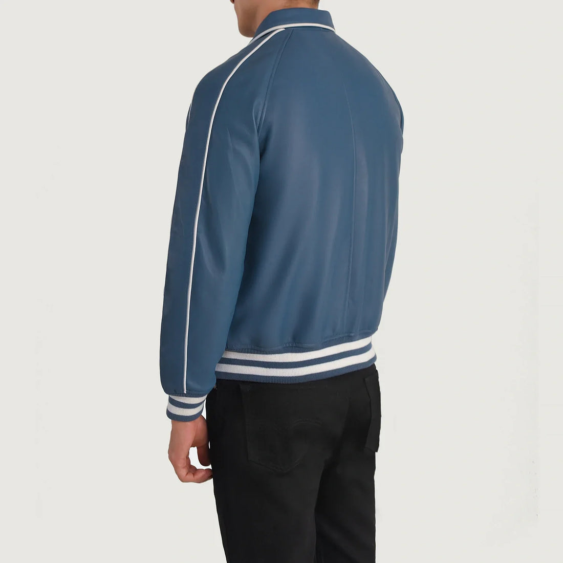 Cooper Blue Leather Varsity Jacket