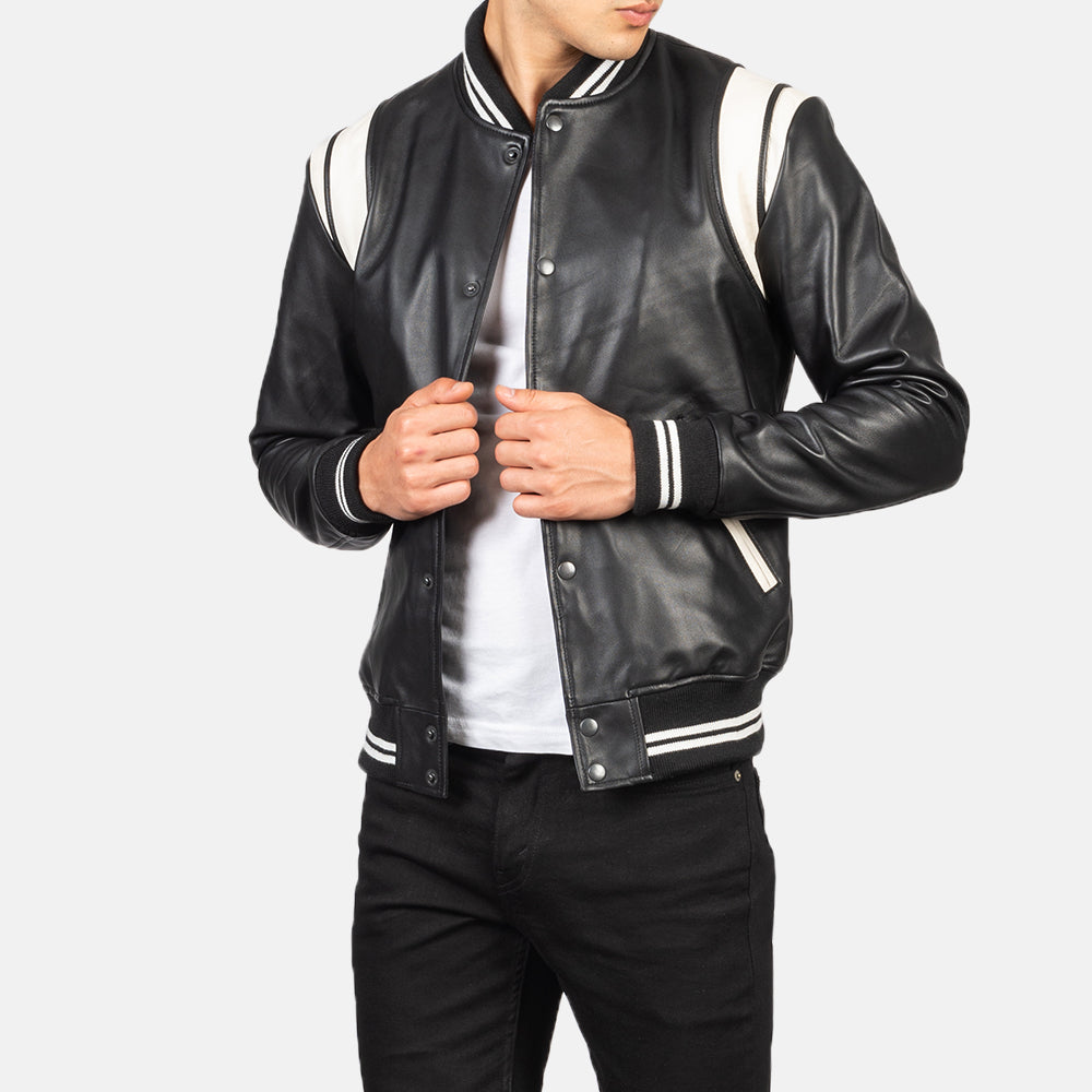 [FS] Dantee Black Leather Varsity Jacket