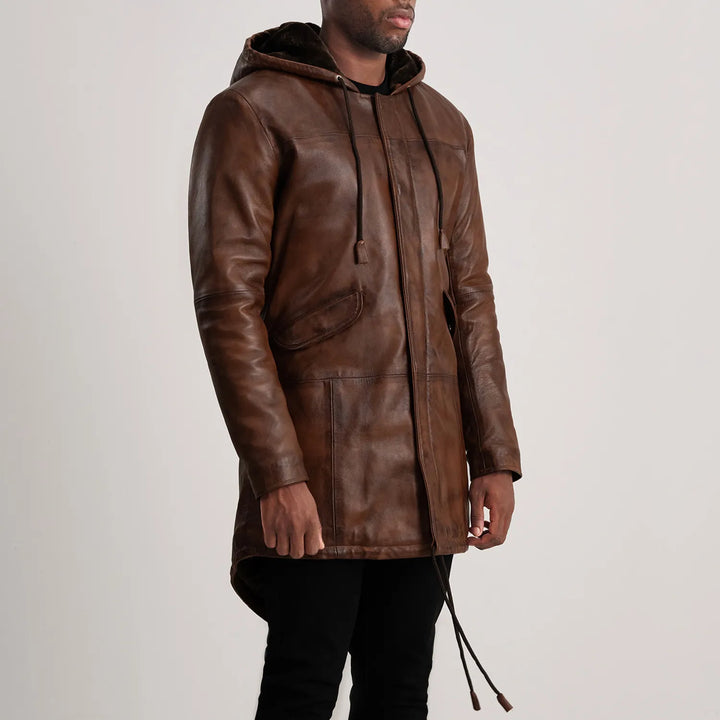 Delvin Distressed Brown Leather Parka