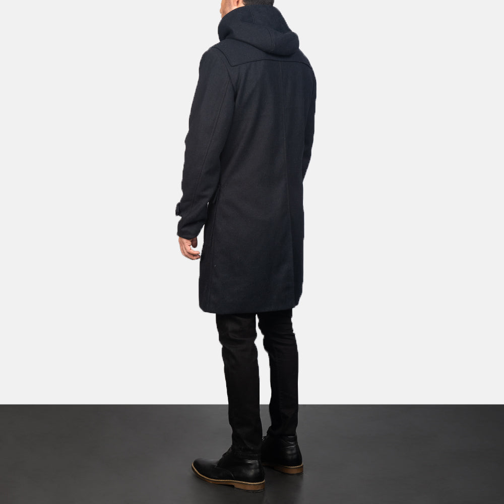 Drake Black Wool Hooded Duffle Coat