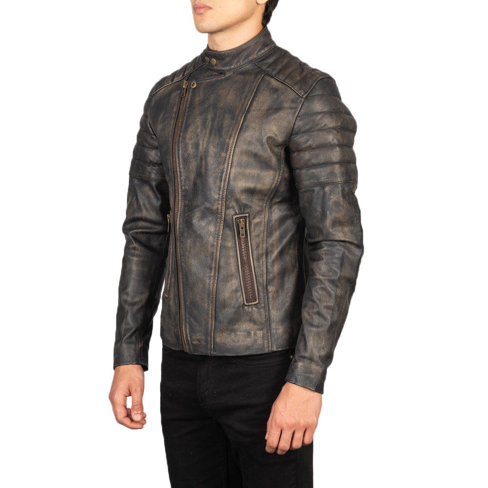 Faisor Distressed Brown Leather Biker Jacket