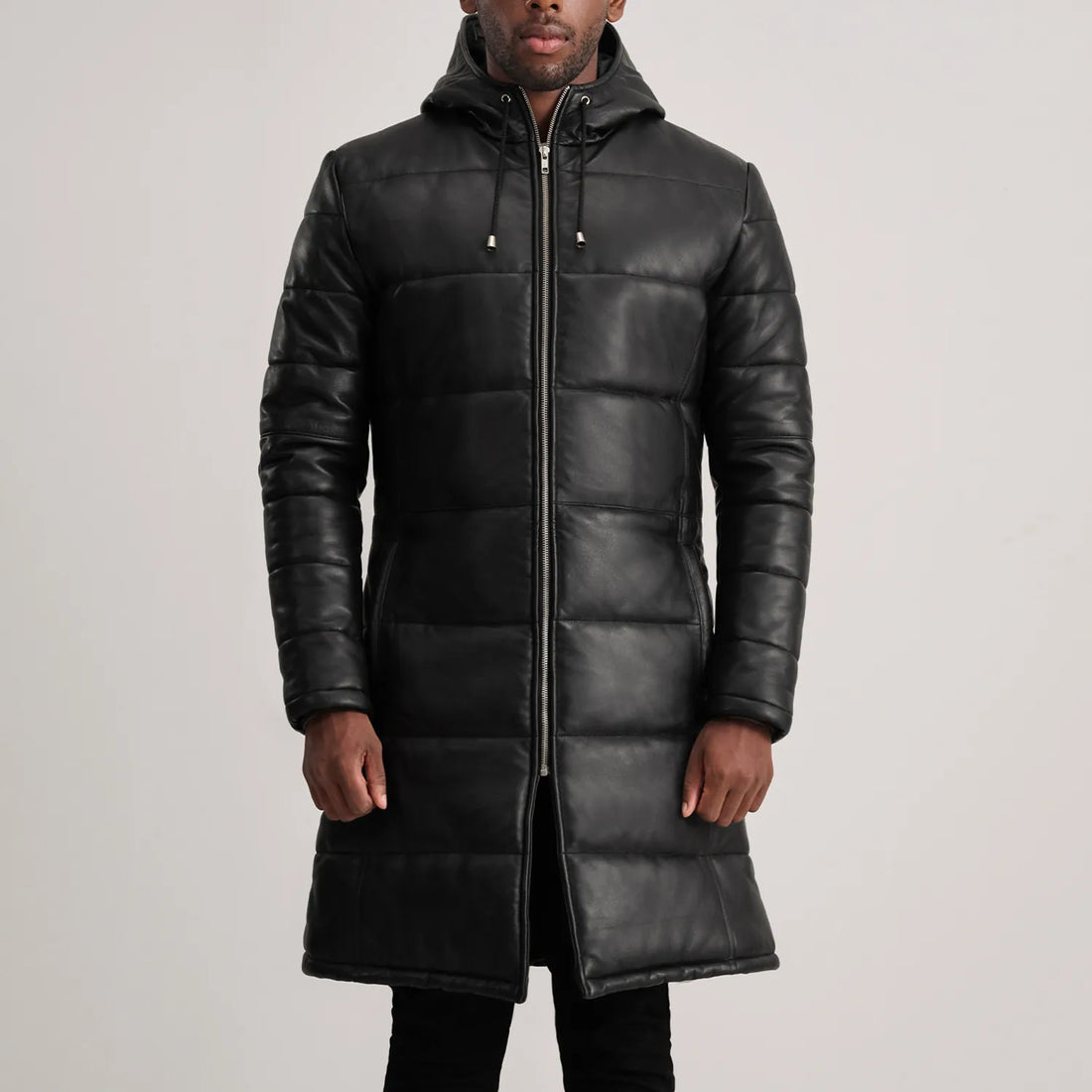 Floyd Black Hooded Leather Puffer Coat