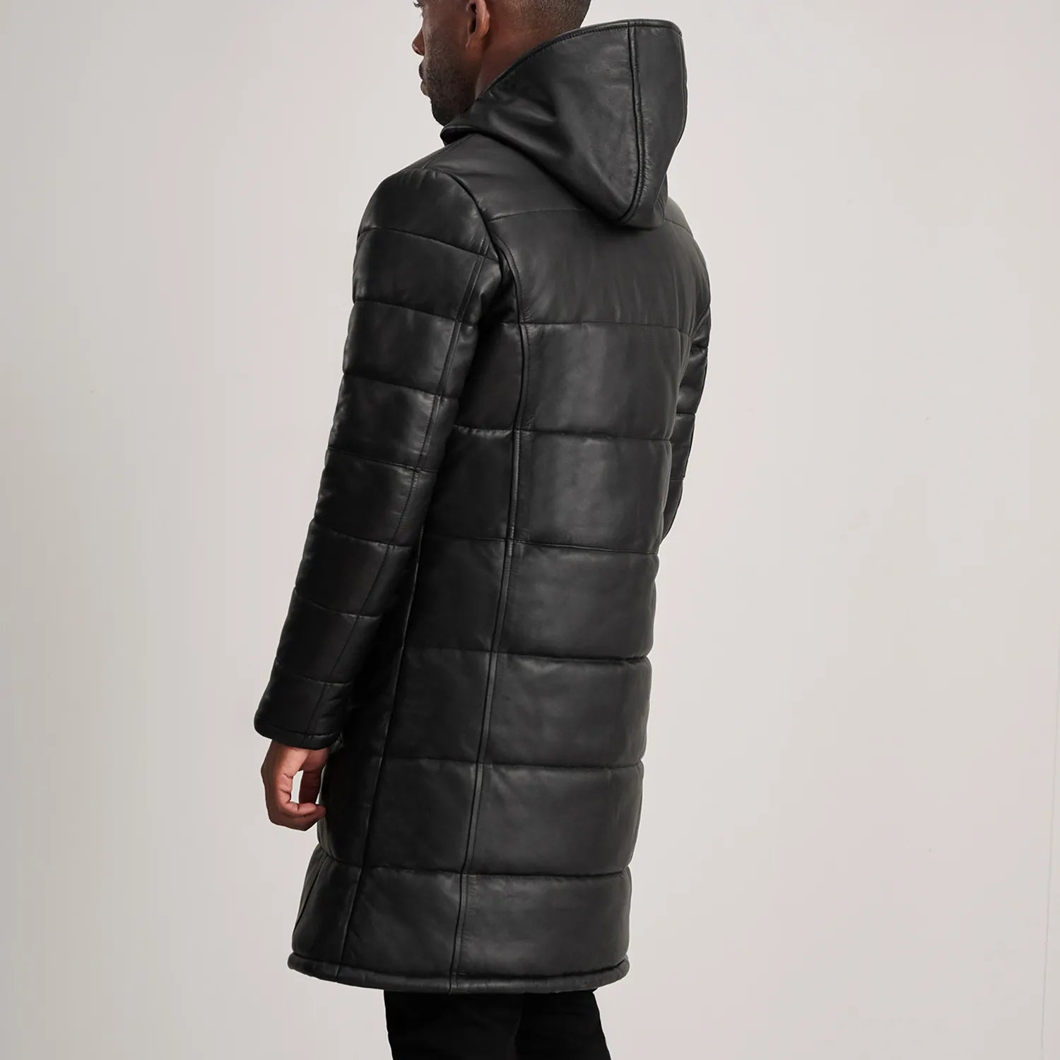 Floyd Black Hooded Leather Puffer Coat