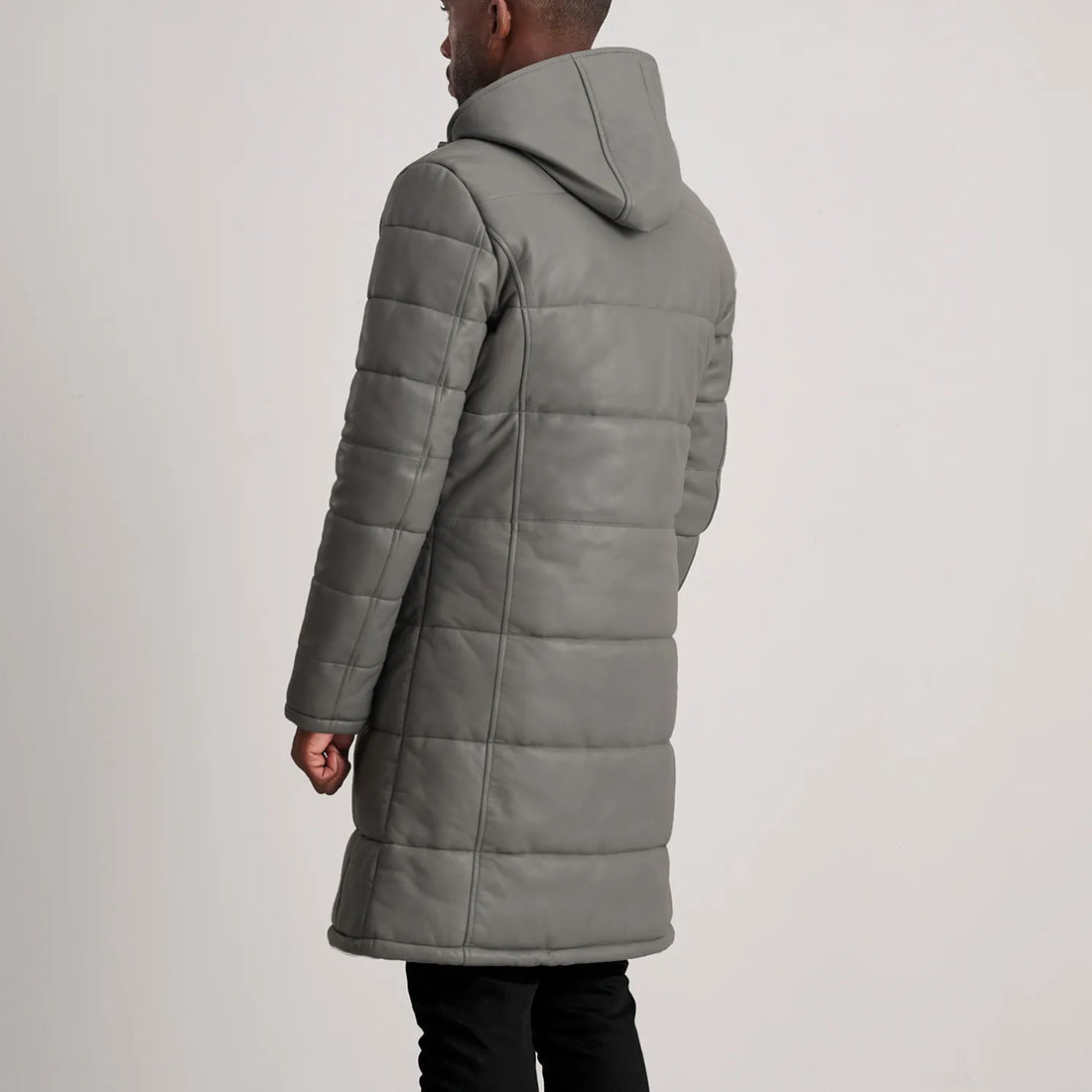 Floyd Grey Hooded Leather Puffer Coat