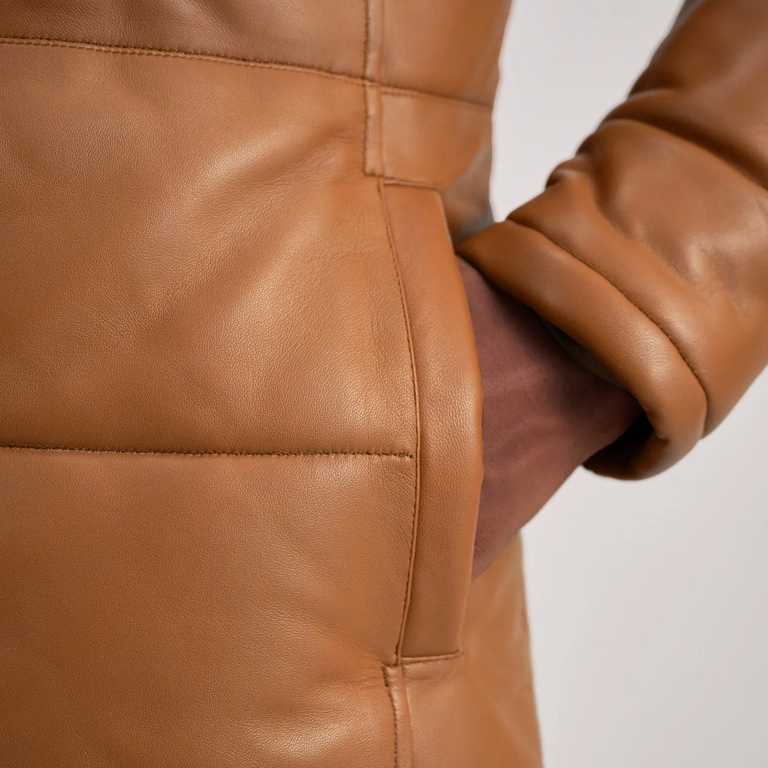 Floyd Tan Hooded Leather Puffer Coat