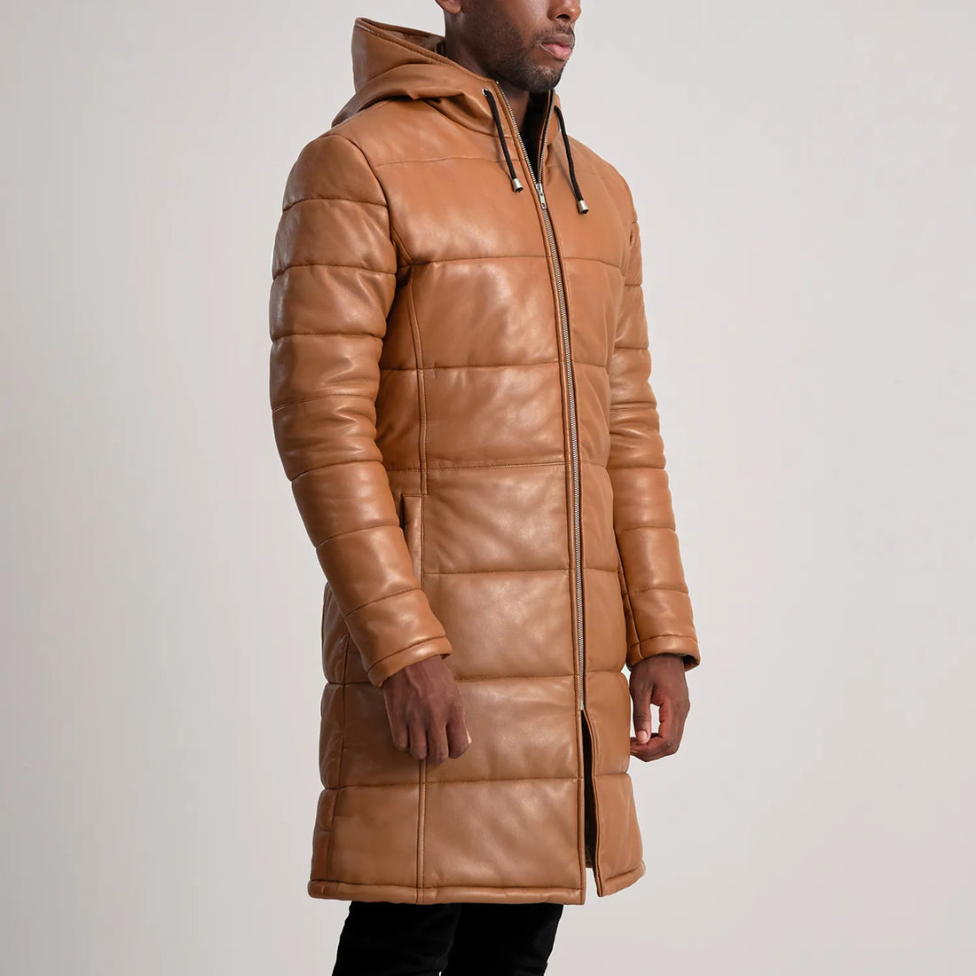 Floyd Tan Hooded Leather Puffer Coat