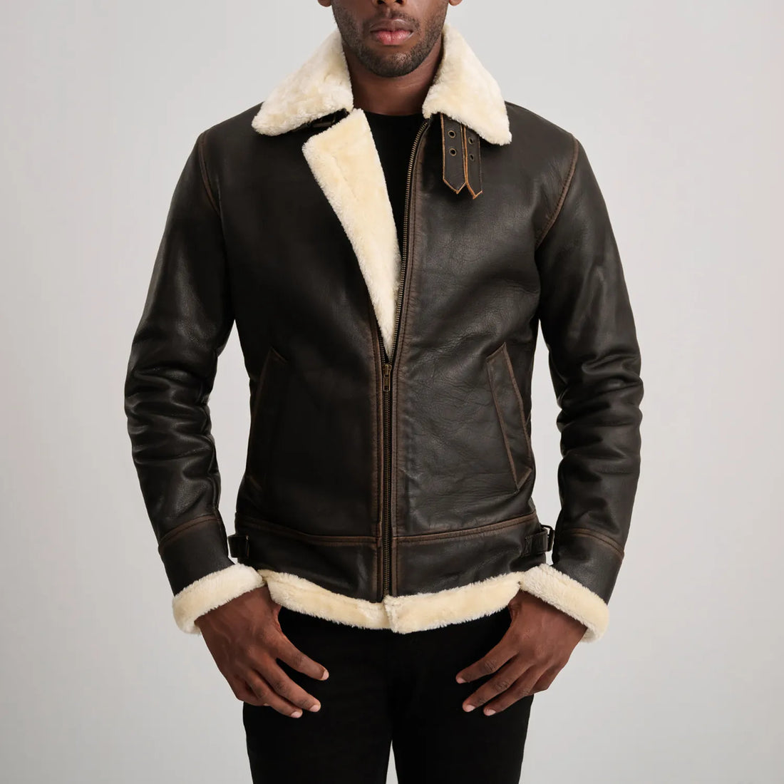 Francis B-3 Brown & Cream Leather Bomber Jacket