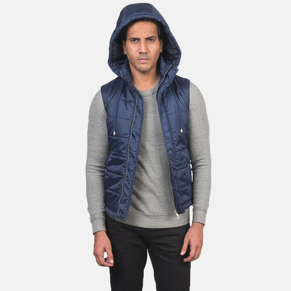 Fuston Blue Hooded Puffer Vest