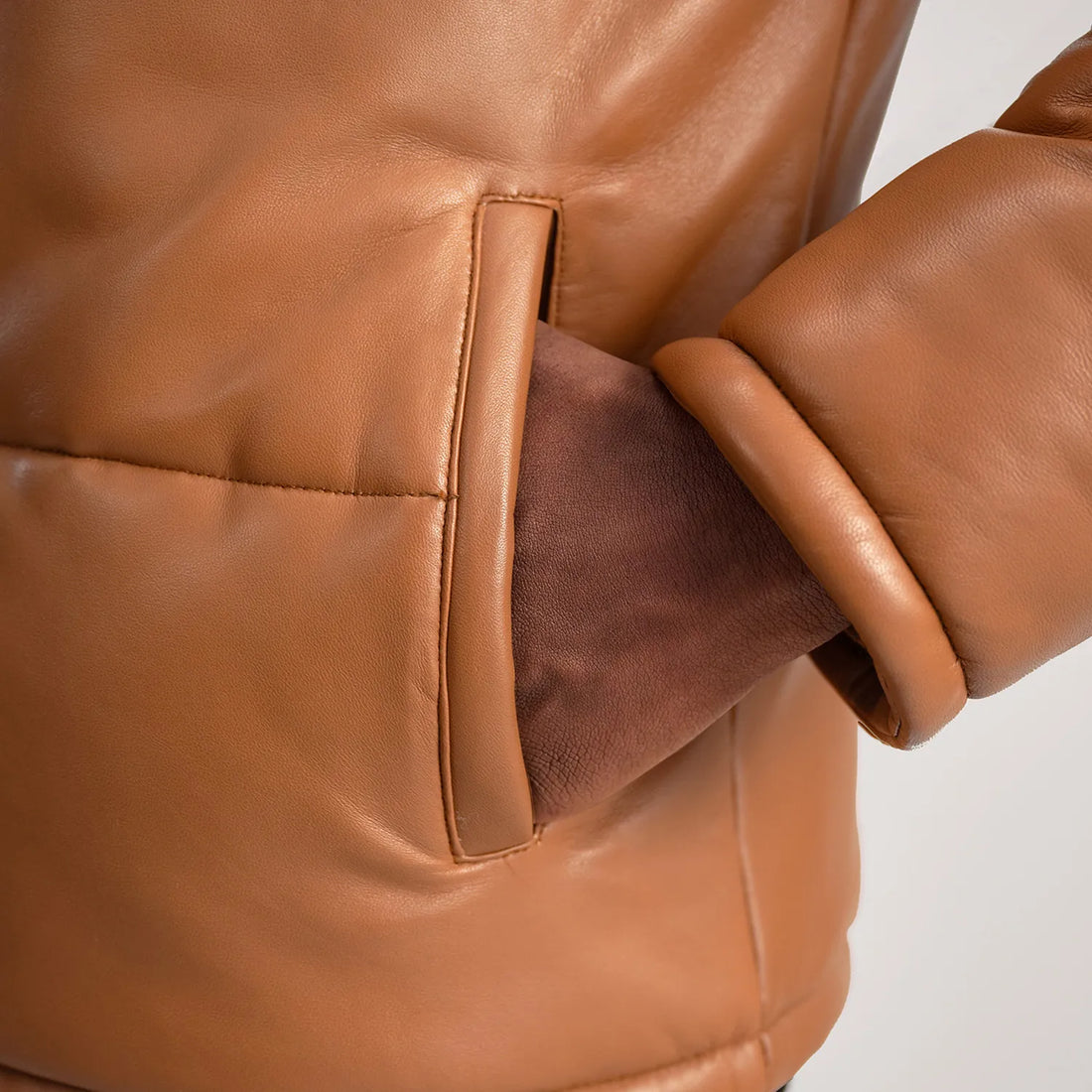 Gordon Tan Hooded Leather Puffer Jacket