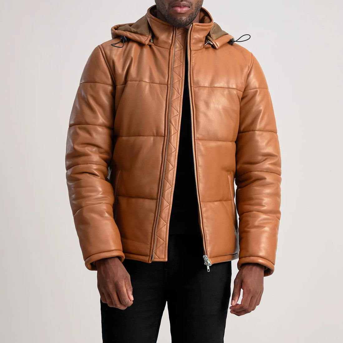 Gordon Tan Hooded Leather Puffer Jacket