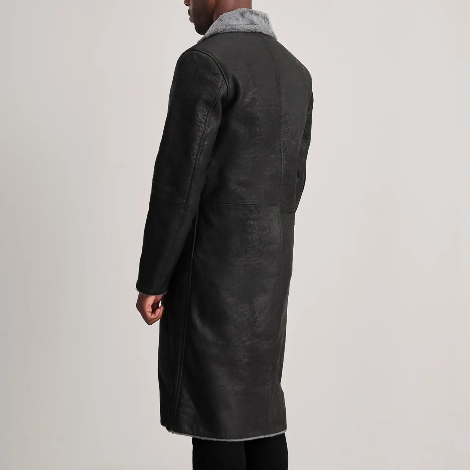 Kolby Distressed Black Leather Shearling Coat