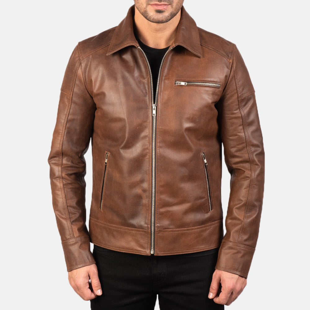 [FS] Lavendard Brown Leather Biker Jacket