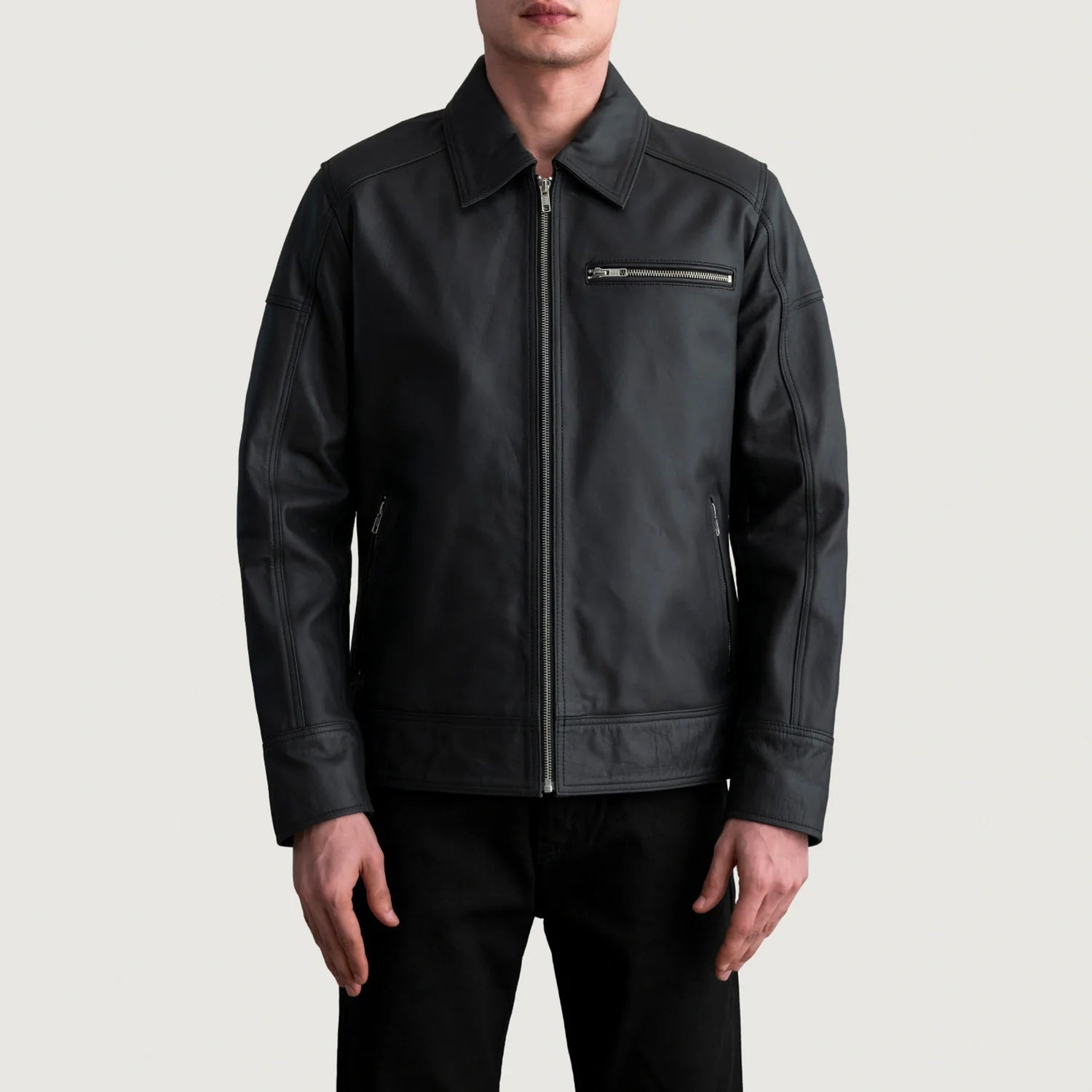 Lavendard Matte Black Leather Biker Jacket