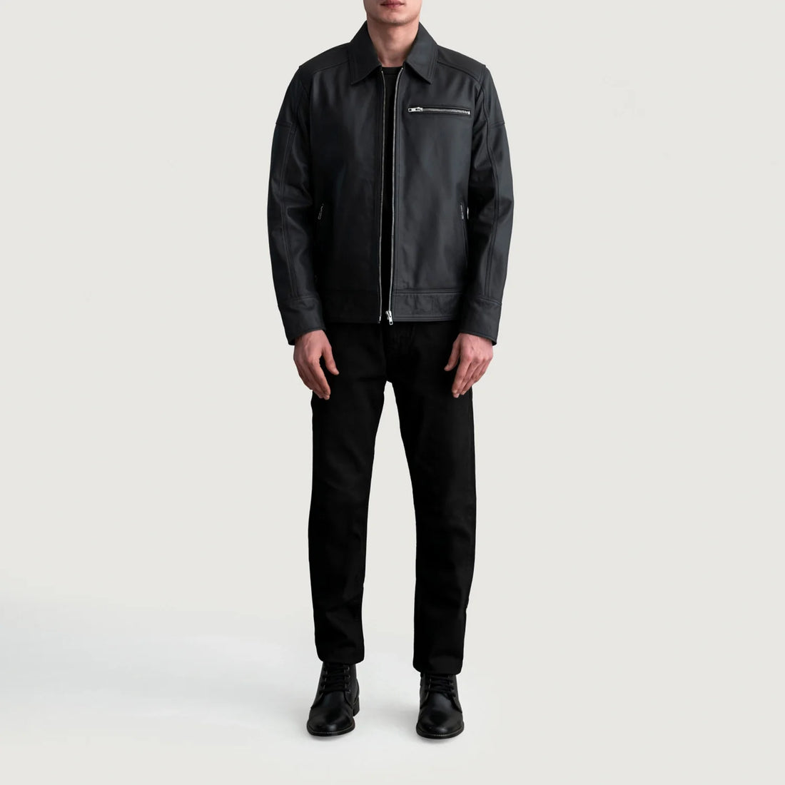 Lavendard Matte Black Leather Biker Jacket