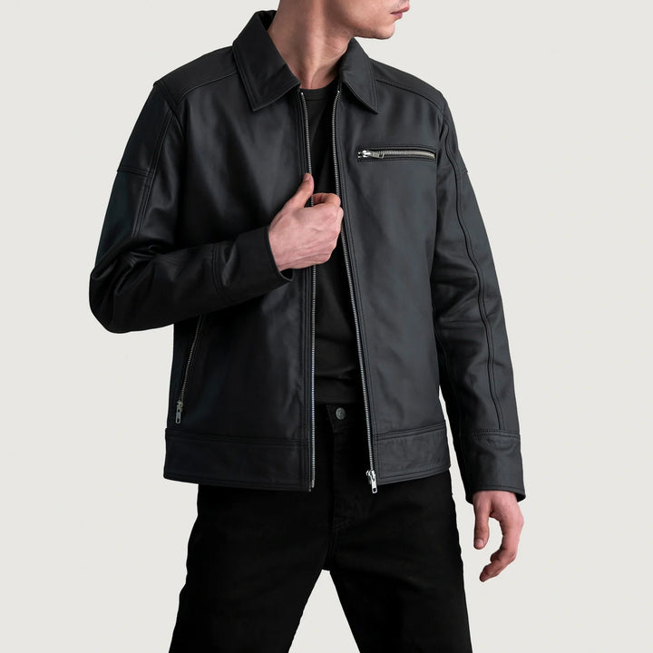 Lavendard Matte Black Leather Biker Jacket