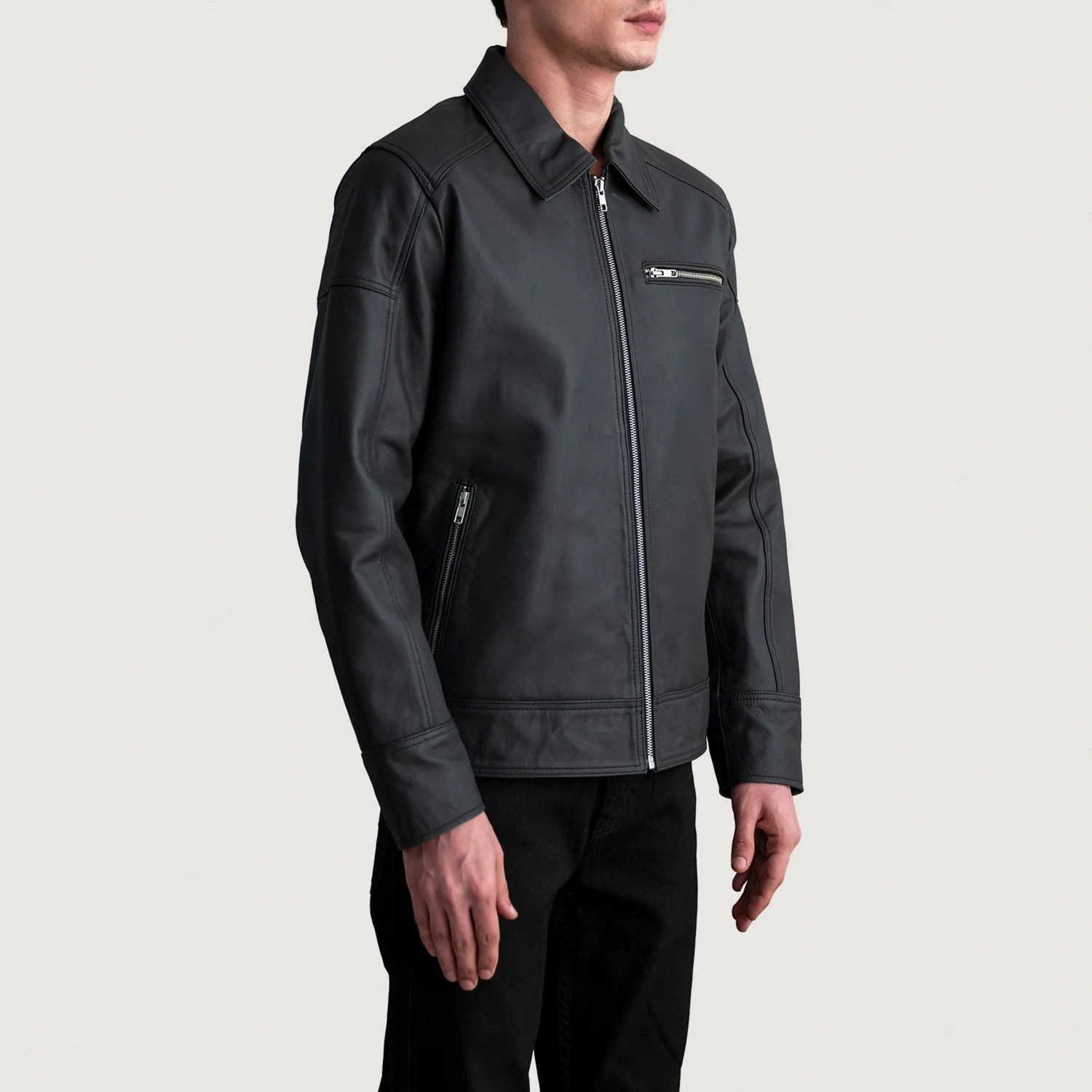 Lavendard Matte Black Leather Biker Jacket