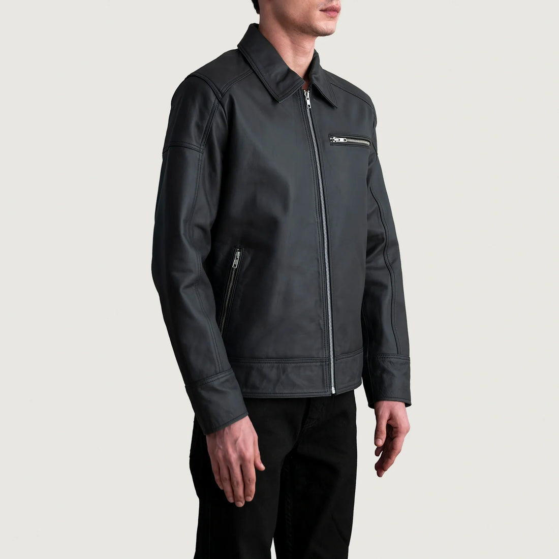 Lavendard Matte Black Leather Biker Jacket