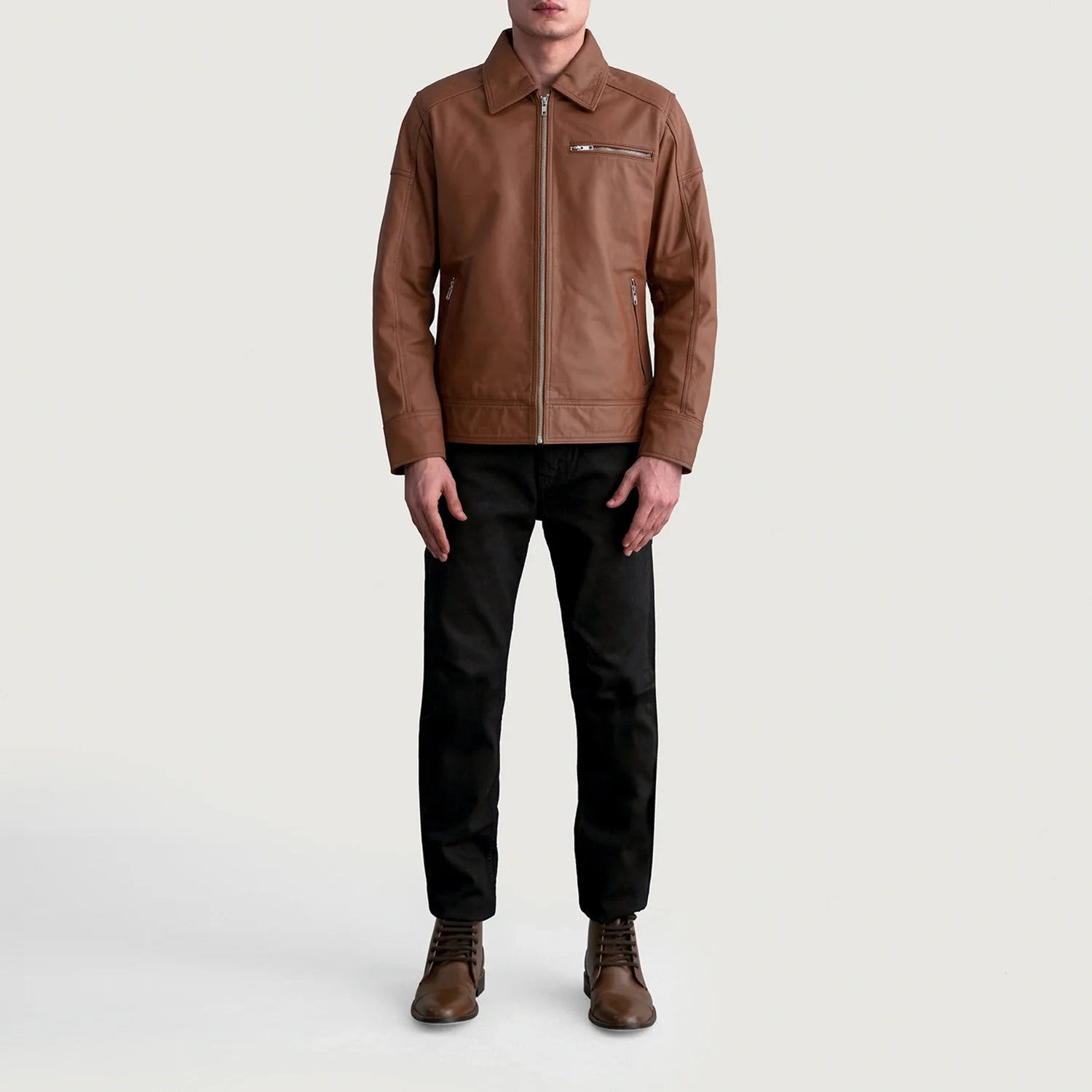 Lavendard Matte Brown Leather Biker Jacket
