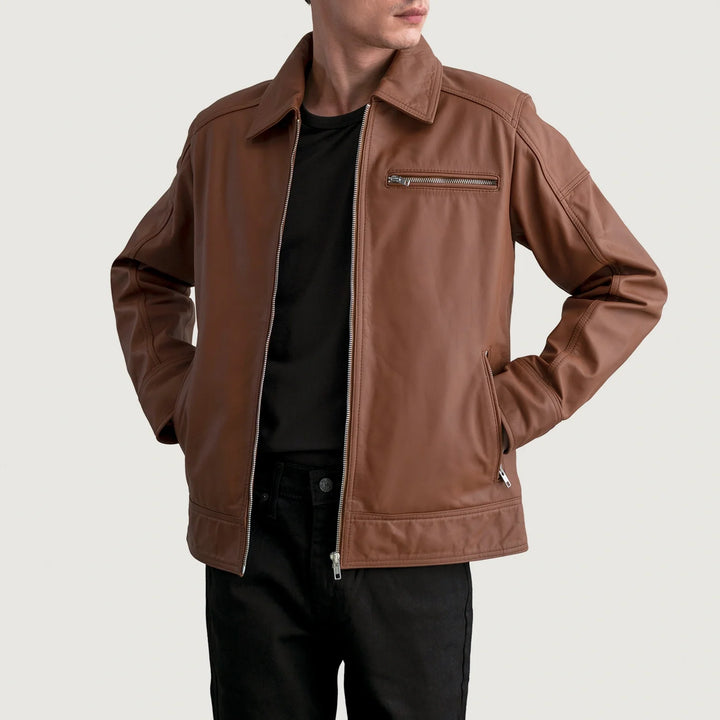 Lavendard Matte Brown Leather Biker Jacket