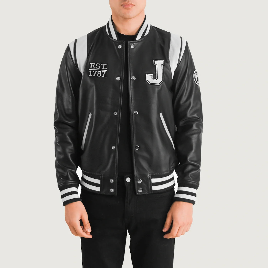 Liberte New Jersey Black Leather Varsity Jacket