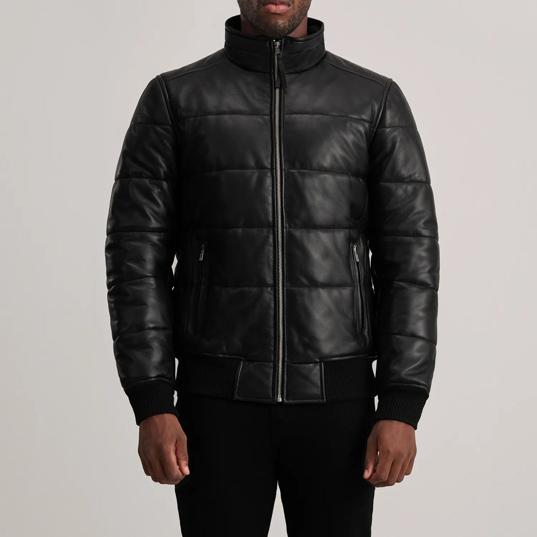 Lucas Black Leather Puffer Bomber Jacket