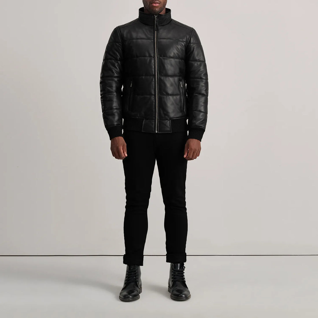 Lucas Black Leather Puffer Bomber Jacket