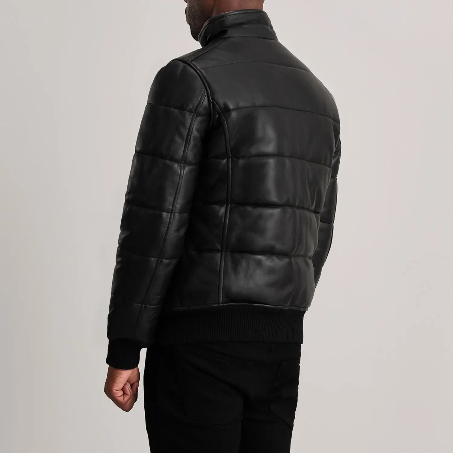 Lucas Black Leather Puffer Bomber Jacket