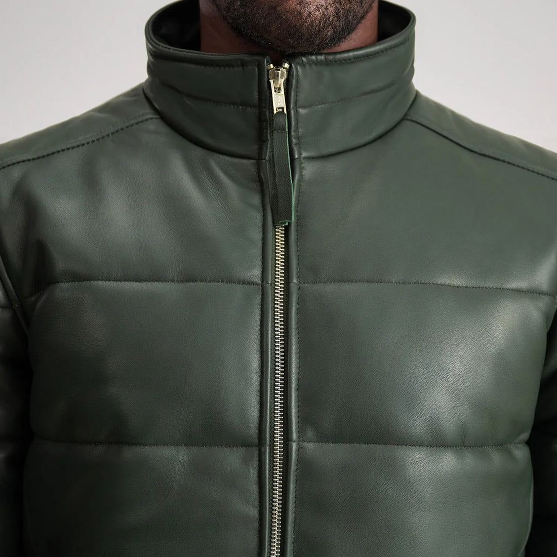 Lucas Green Leather Puffer Bomber Jacket