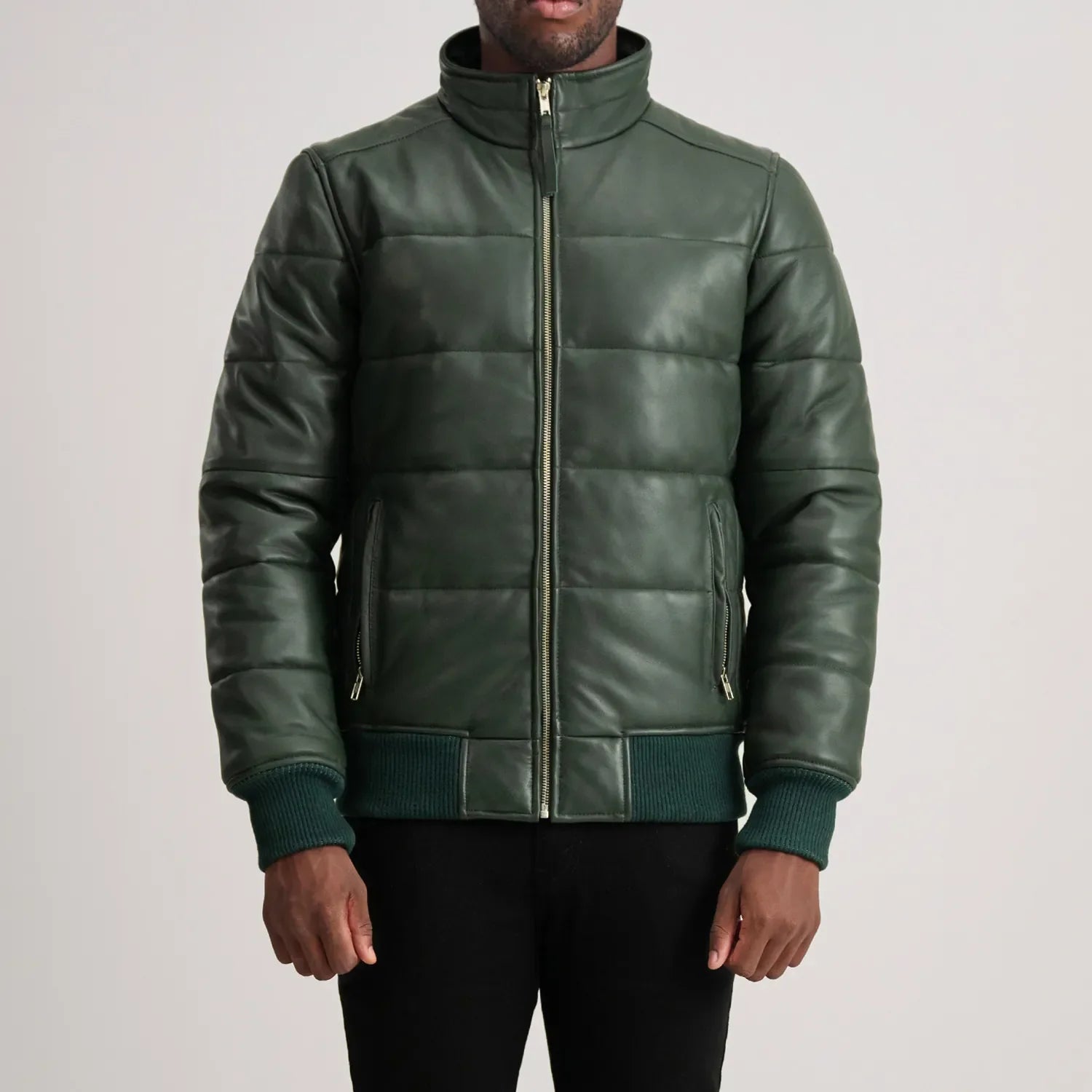 Lucas Green Leather Puffer Bomber Jacket
