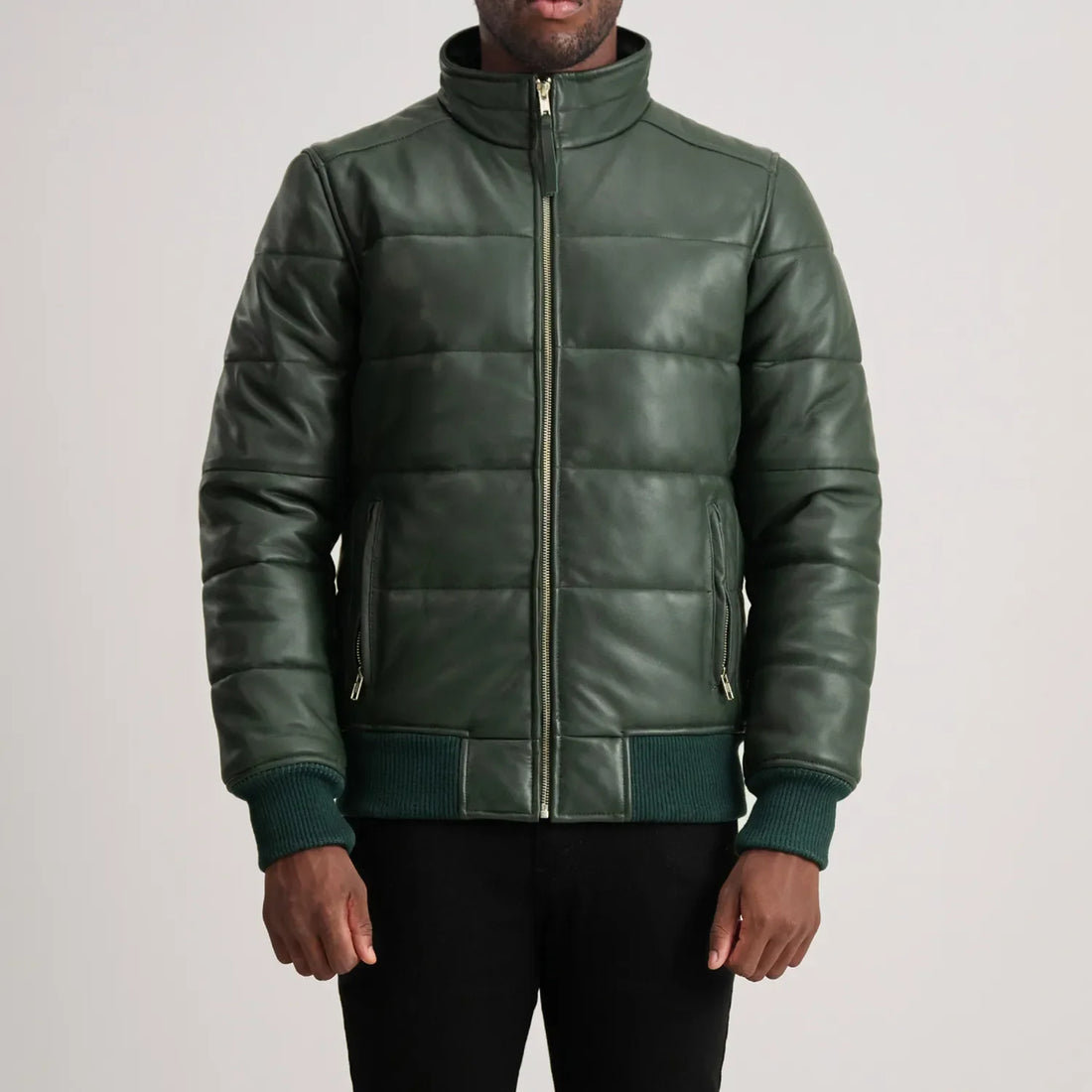 Lucas Green Leather Puffer Bomber Jacket