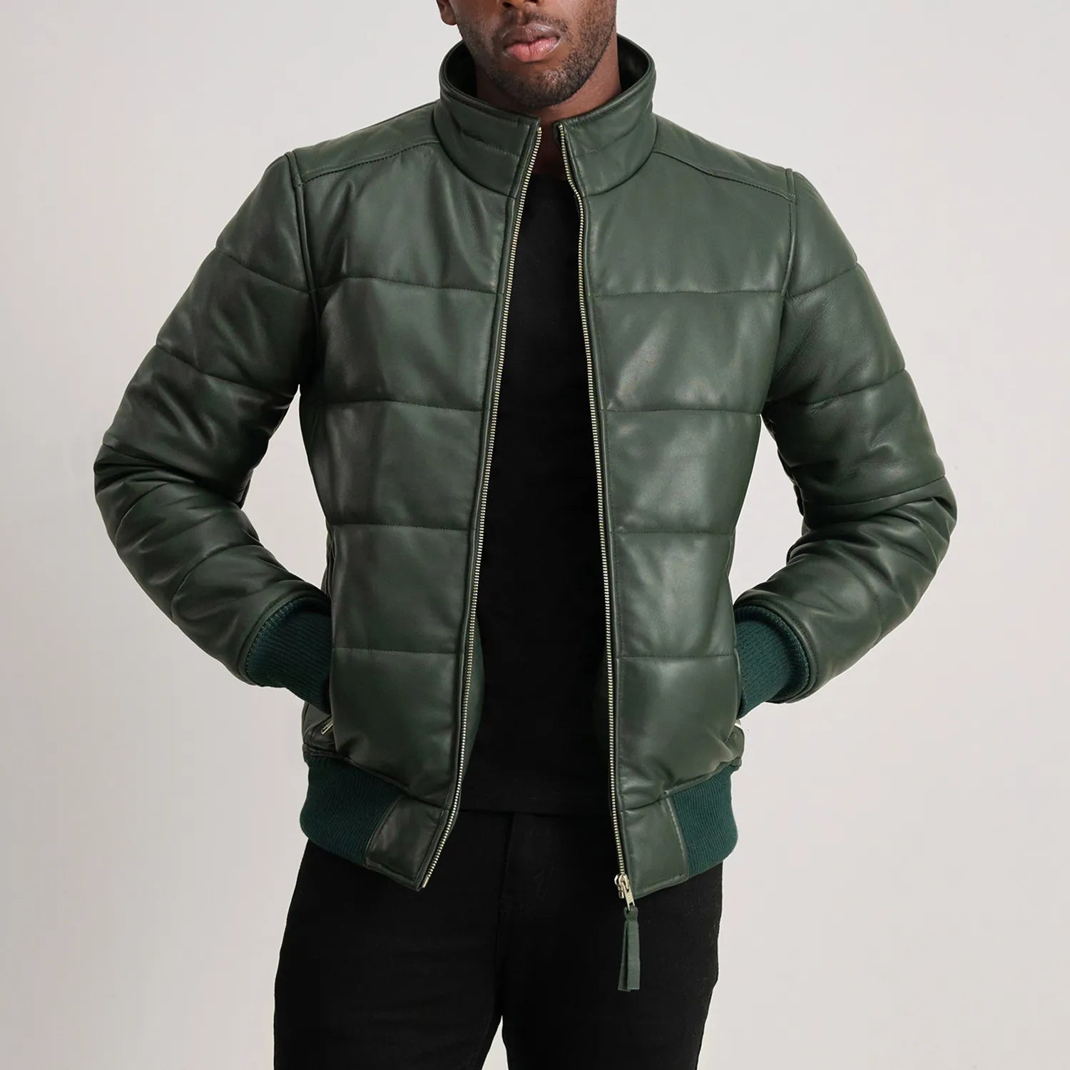Lucas Green Leather Puffer Bomber Jacket