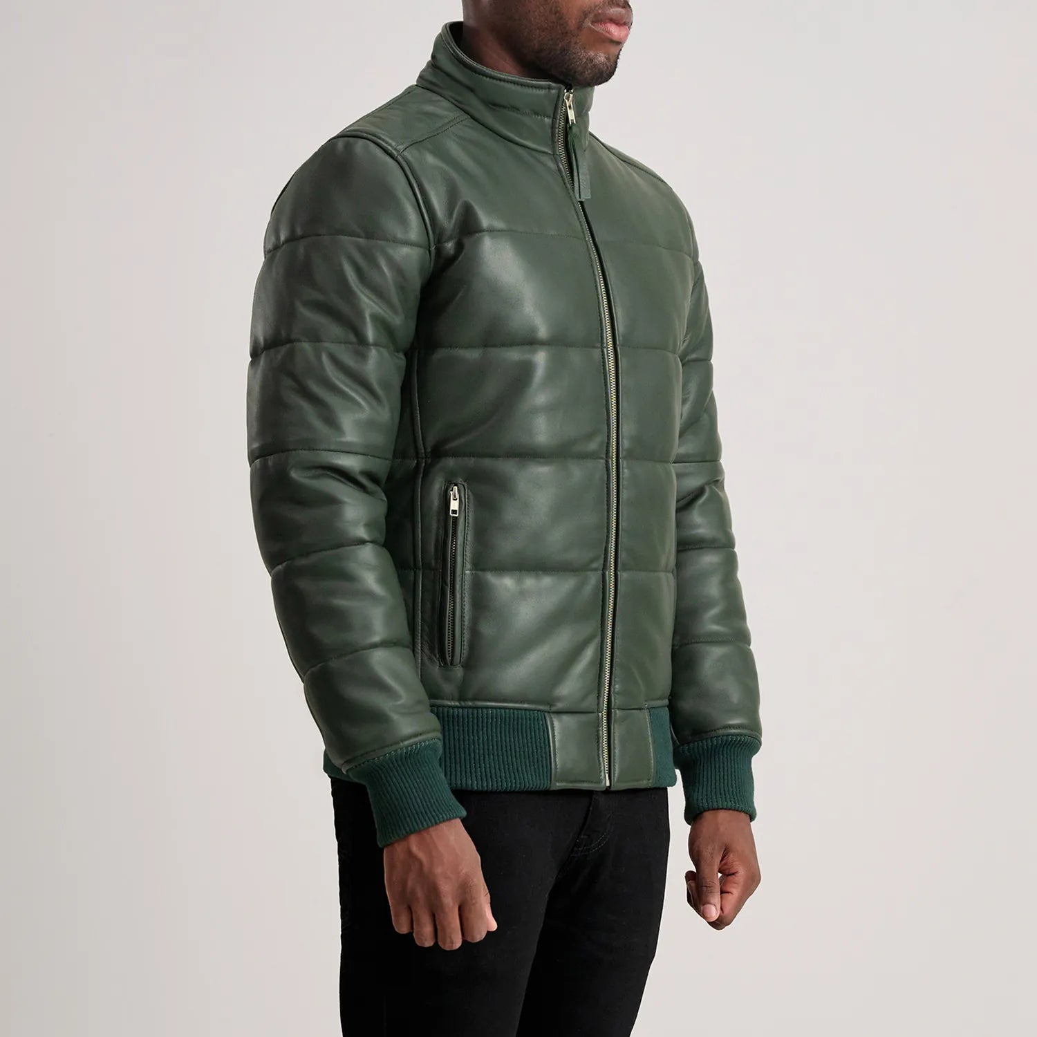 Lucas Green Leather Puffer Bomber Jacket