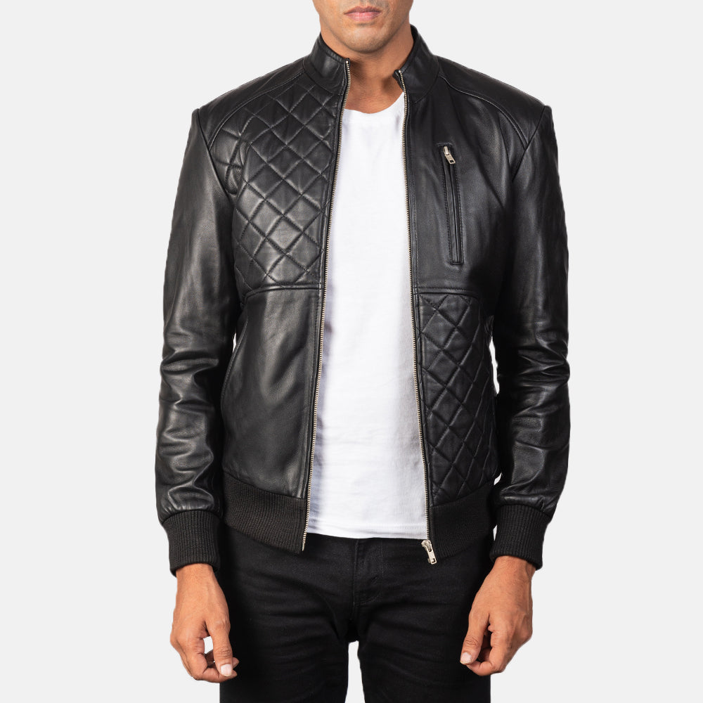 Moda Black Leather Bomber Jacket