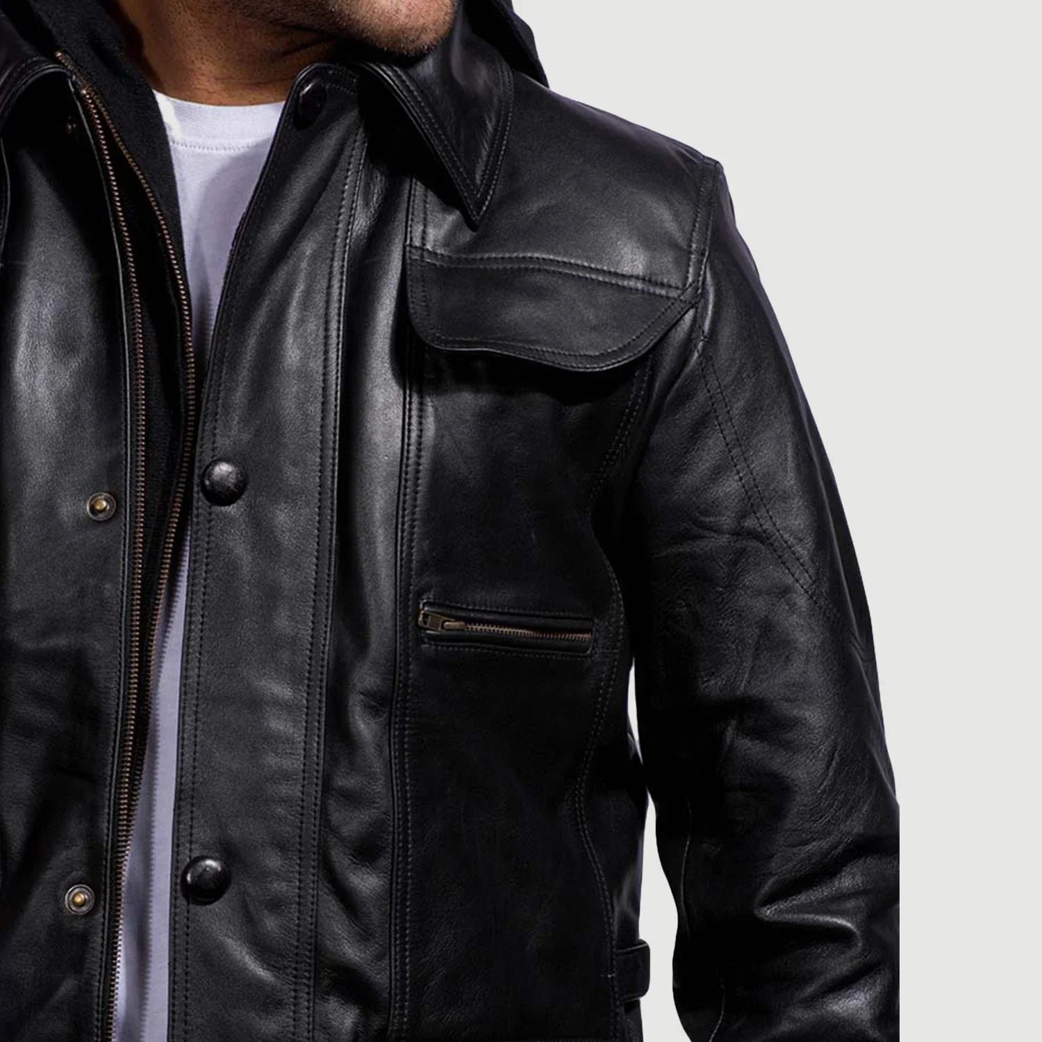 Moulder Hooded Black Leather Jacket